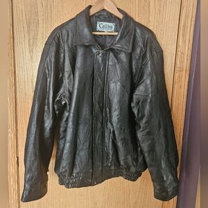 Cellini Men's Classic Black Leather Bomber Jacket